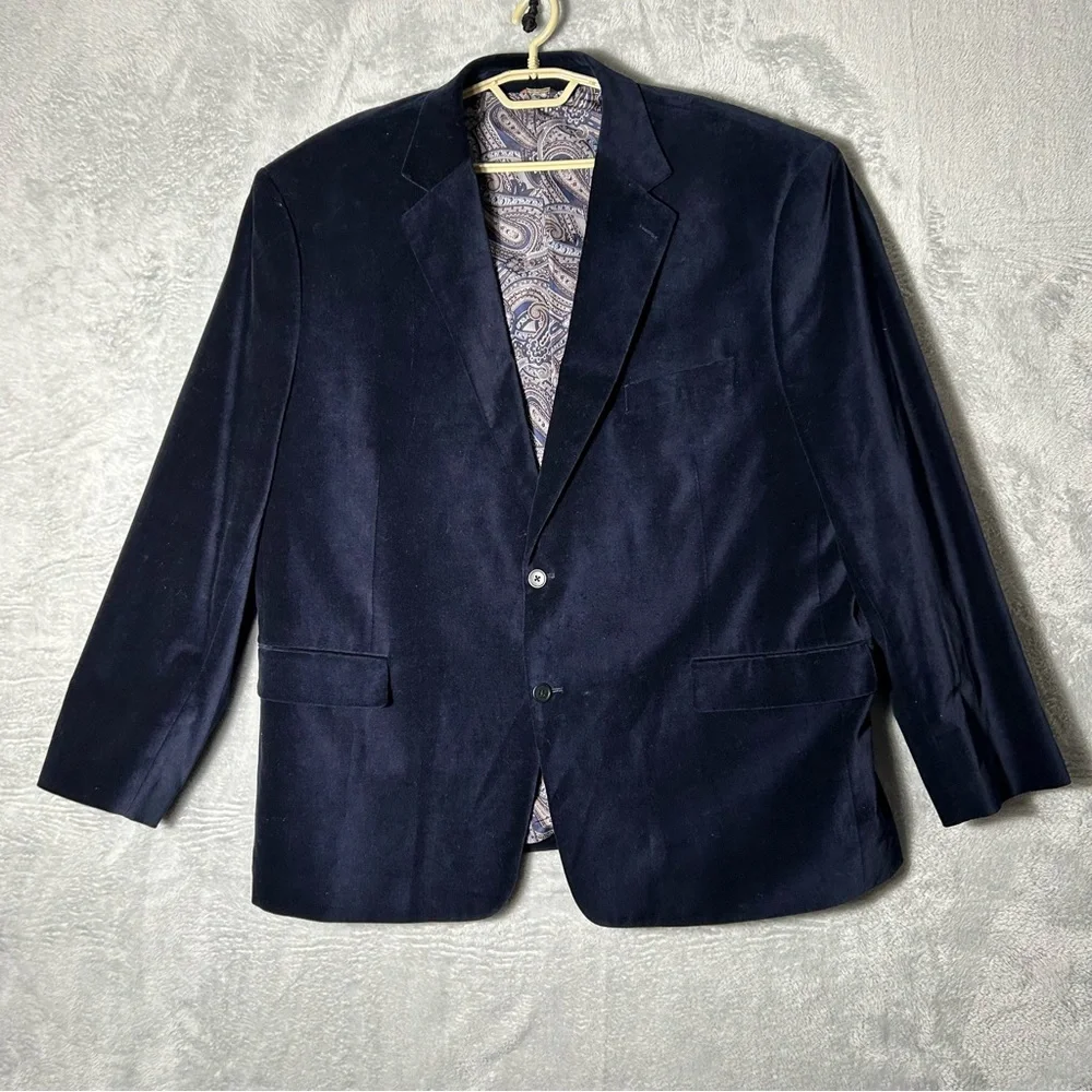 Oak Hill Blazer Mens 2XL 50 52R Blue Velvet‎ Business Event Travel Paisley Lined